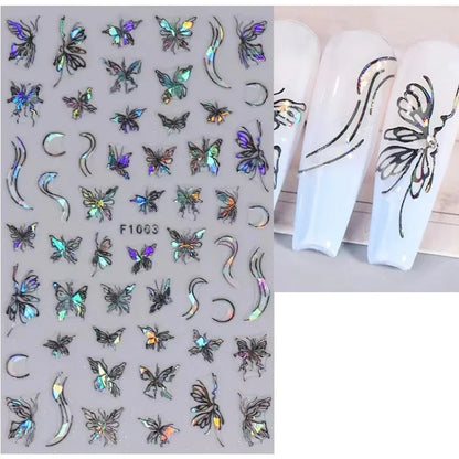 Elegant Butterfly Nail Manicure Stickers Blue Butterflies Leopard Retro Flowers Adhesive Decal Wedding Charm Manicure Tips
