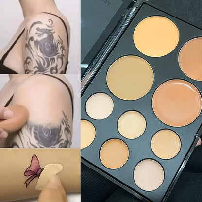 Blushimmer 10-color concealer palette with matte shades for dark circles, contouring, and eye makeup correction in a compact cream format.