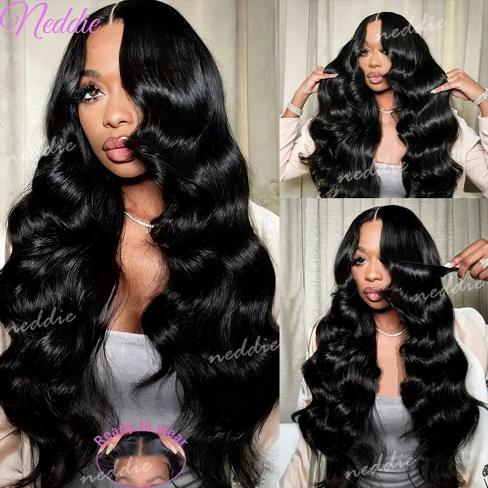 Selvanelle body wave glueless human hair lace frontal wig with 5x5 lace, ready to wear, featuring 4x4 Brazilian closure for women.