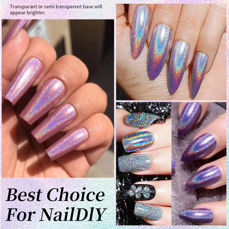 Blushimmer Rainbow Sparkle Holographic Nail Polish 7ml with multichrome laser glitter, quick-dry salon professional nail art lacquer