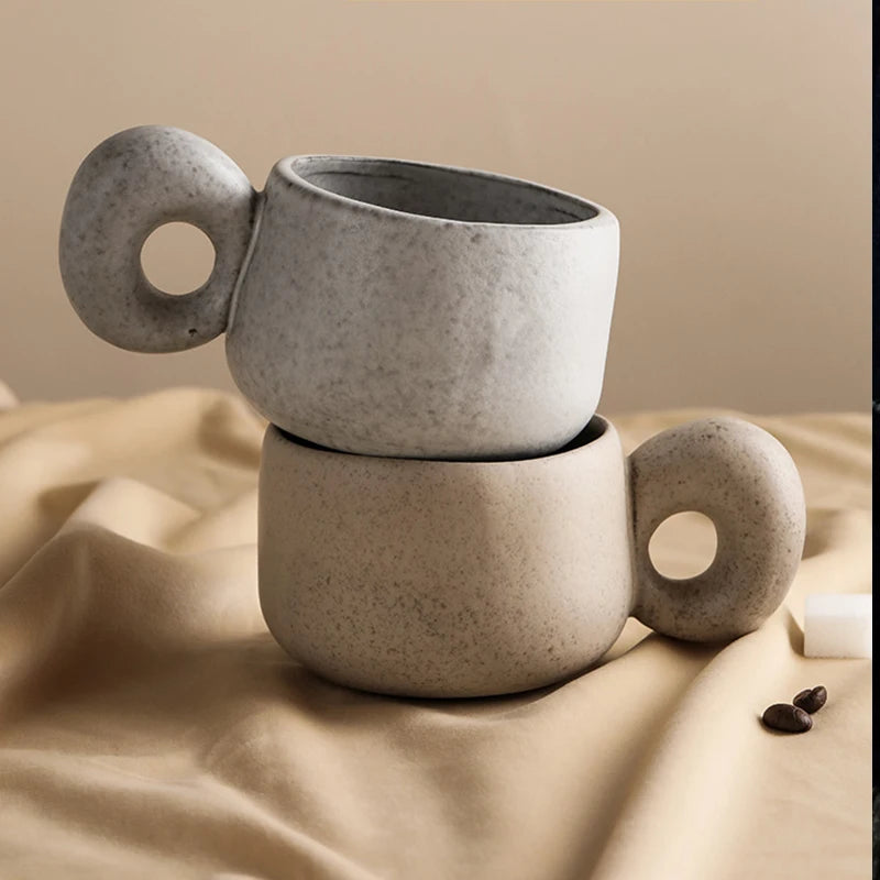 300/600ml Japanese Stoneware Retro Coffee Mug Breakfast Milk Oatmeal Cups Office Couple Water Mug Design Style Mug Birthday Gift