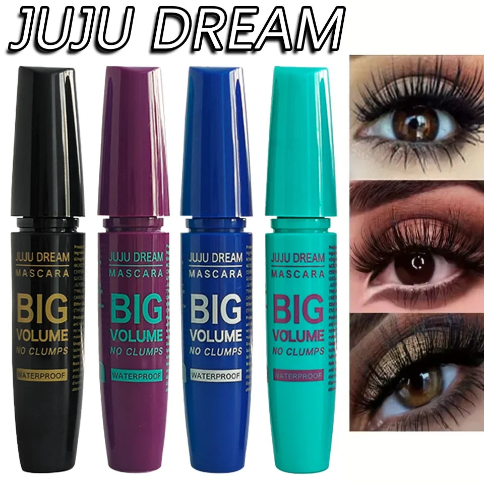 Juju Dream 4D Black Waterproof Fiber Mascara by Blushimmer, 5g full size tube showing the mascara wand and packaging