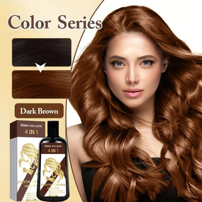 4-in-1 Chestnut Brown Hair Dye Shampoo for Long-Lasting Color & Natural Instant Gray Coverage, Ginger & Ginseng Enriched.