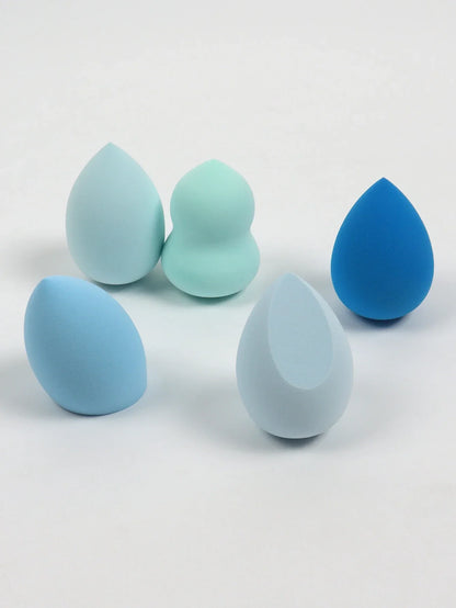 Set of five vegan velvet makeup sponges by Blushimmer for liquid, cream, and powder makeup, eco-friendly travel essentials