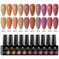 Blushimmer 10-piece gel nail polish set with vibrant colors, HEMA-free, ideal for DIY nail art, UV/LED compatible, long-lasting manicure kit.