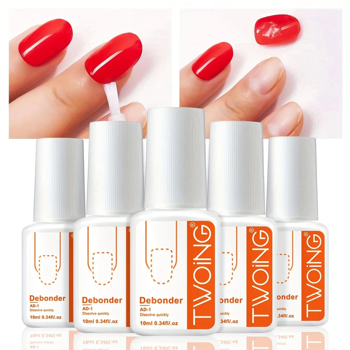 Blushimmer false nail remover liquid in 10ml bottle with press-on nails glue and adhesive for easy false nail removal.