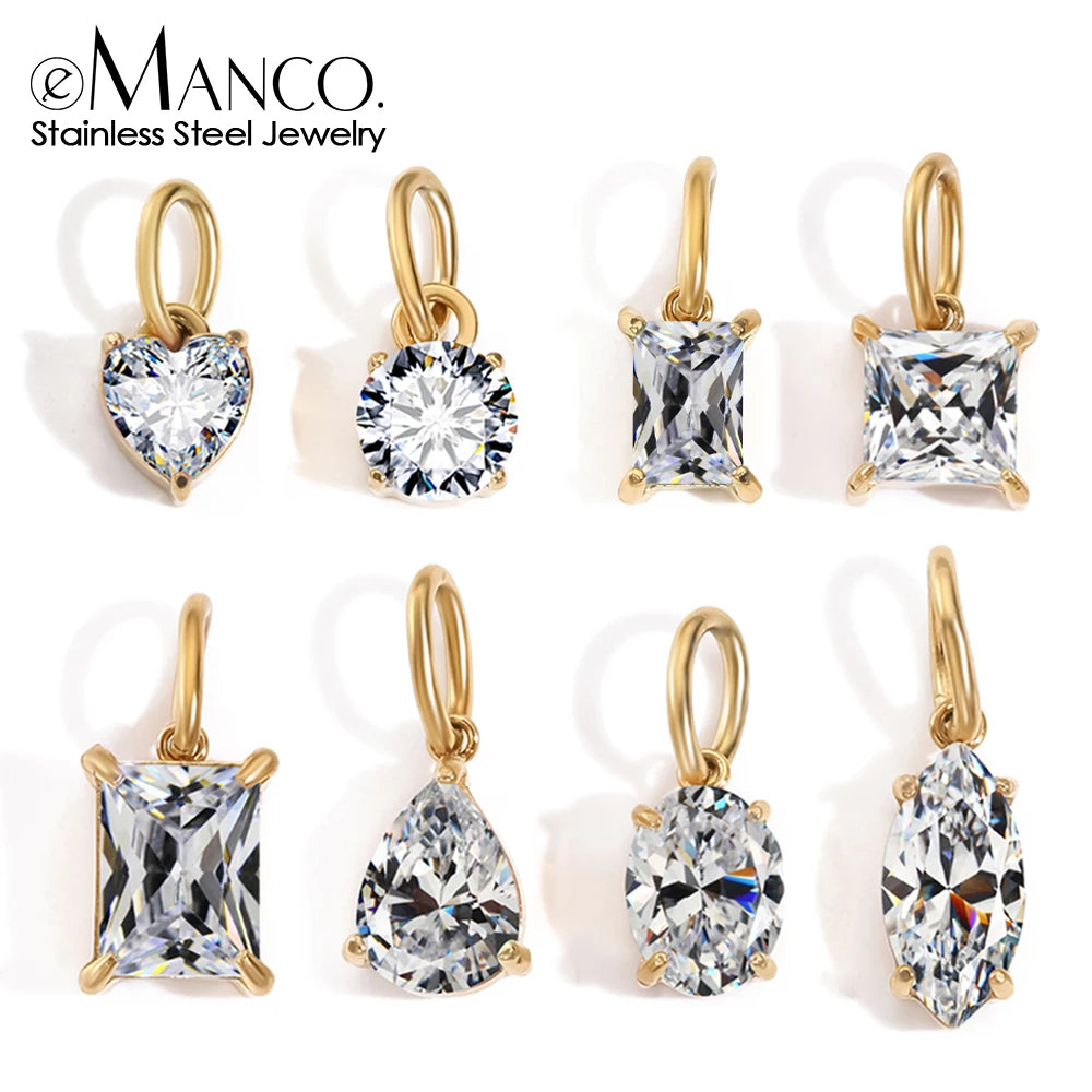 eManco 4 /6/8/10MM Stainless Steel Zircon Geometric Shape Charms Pendants Jewelry Making Supplies Diy Findings Accessories