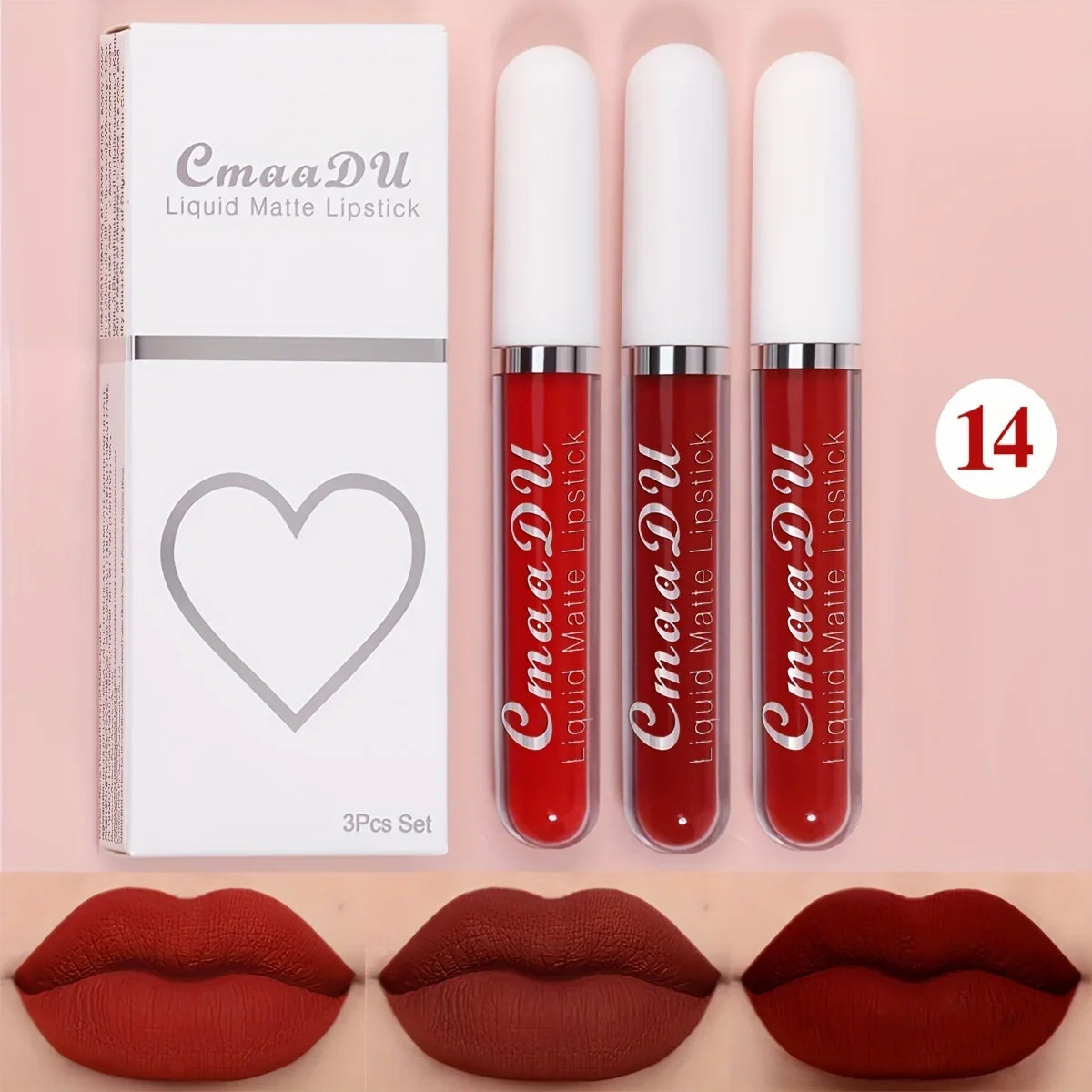 Blushimmer 3-piece matte lipstick and lip gloss set with long-lasting, waterproof, non-fading formulas, perfect for everyday or holiday wear.