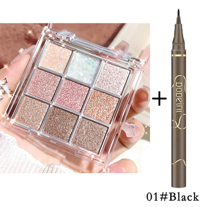 Blushimmer pearlescent glitter highlighter and smart eyeshadow palette with long-lasting, sweat and water-resistant color.