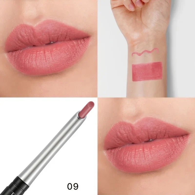 Blushimmer waterproof matte lipliner pencil in red with long-lasting, moisturizing lipstick for smooth lips and precise contouring.