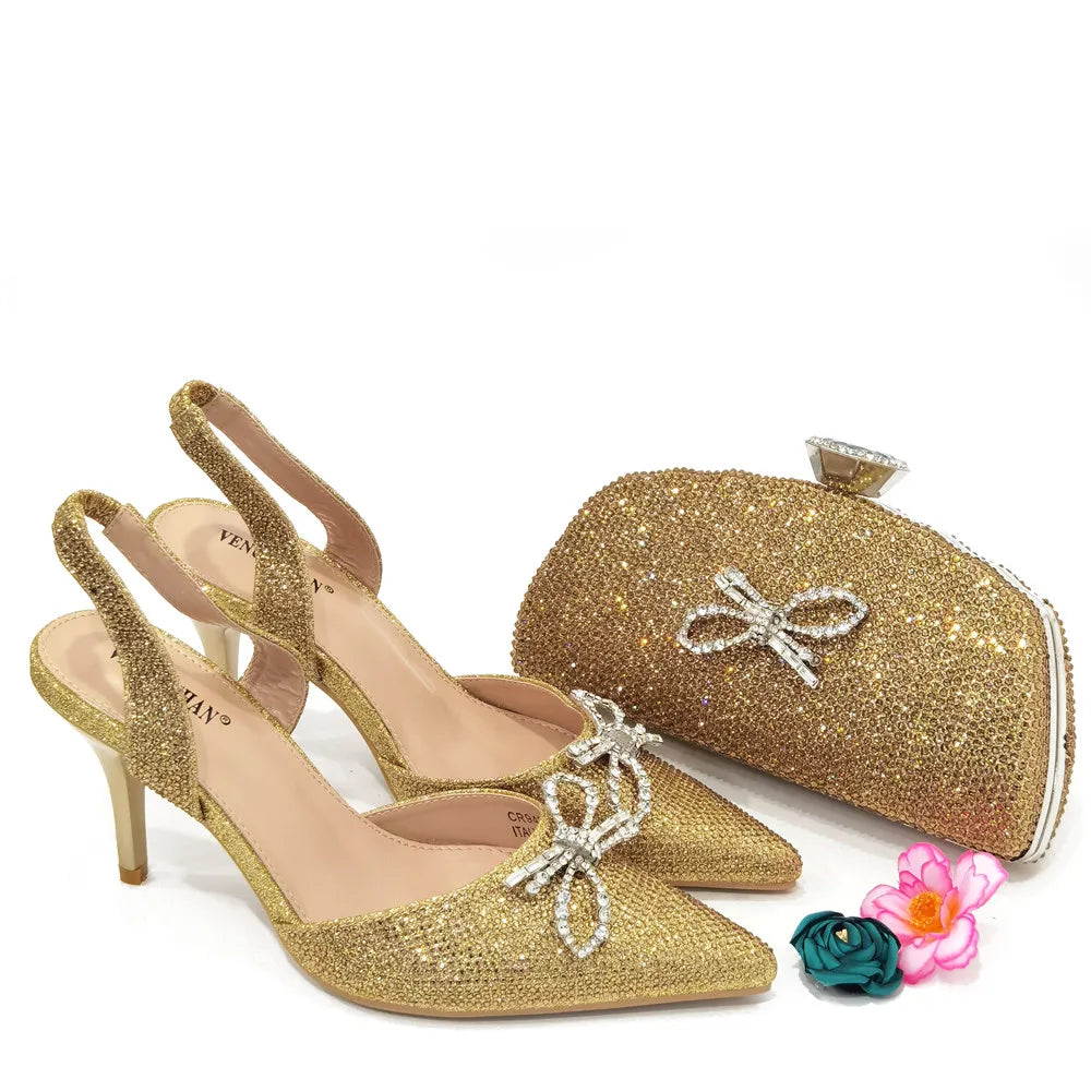 Elegant EdleessFashion shoes and matching bag set, luxurious design with stylish details, perfect for sophisticated occasions.