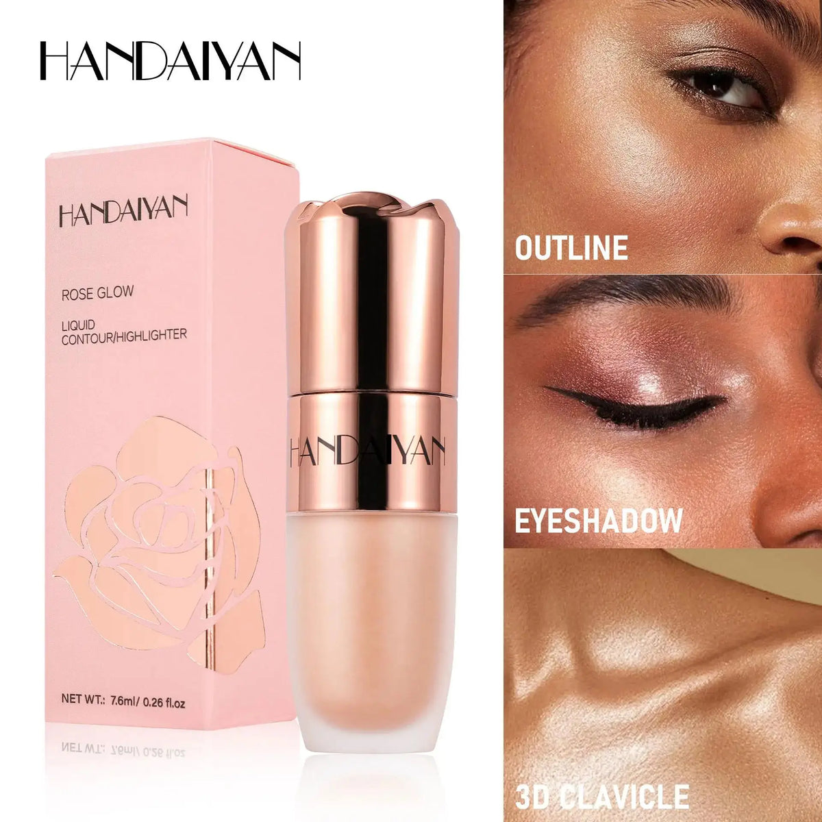 Blushimmer Liquid Highlighter Stick in Rose Glow with soft sponge tip for easy application, long-lasting face and body contouring.
