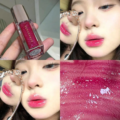 Blushimmer Clear Watery Lip Glaze with shimmer in Herorange Starlight, lightweight, non-sticky, perfect for everyday or party wear.
