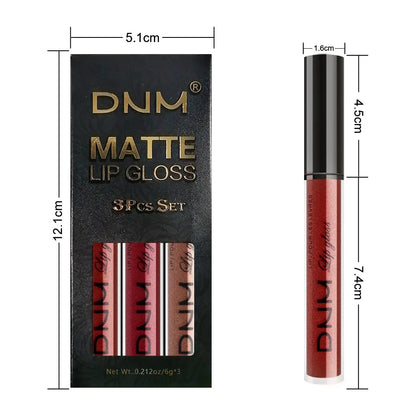 Set of three liquid lipsticks by Blushimmer in red, blue, purple, and nude shades, waterproof and long-lasting matte lip glosses