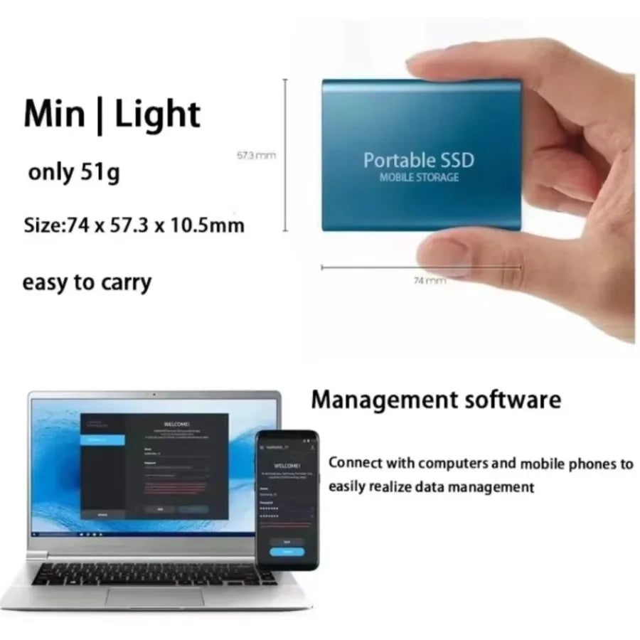 Portable Hard Drive 16TB Solid Disk High Speed External Hard Disk USB 3.1 Type-C Solid State Drive for PC/Phone/Loptop