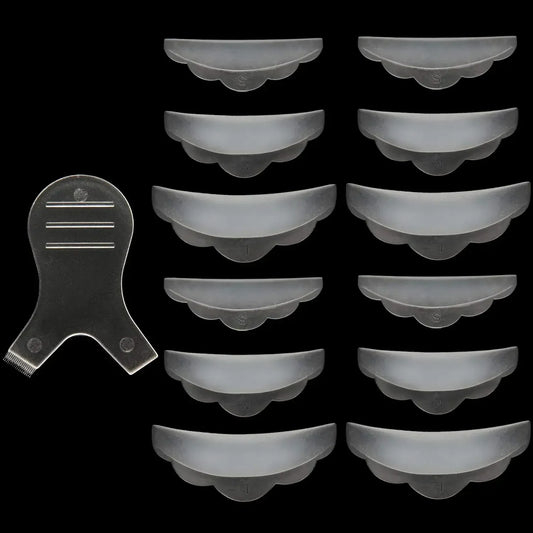 Set of 5 silicone eyelash perm pads, Y-shaped eyelash brushes, and 3D eyelash curler applicator tools for lash lifting by Blushimmer.