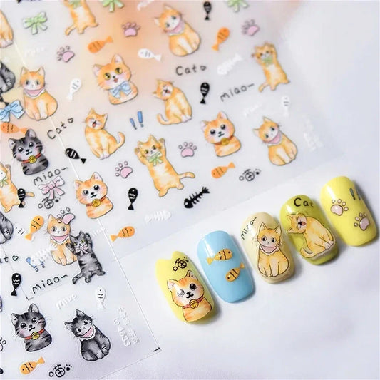 Blushimmer cat eye fishbone animal leopard and ginger kitten nail art stickers with paw designs for manicure decoration.