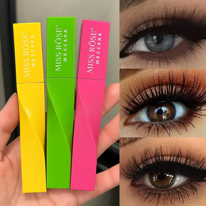 Miss Rose 5D Extreme Volume Waterproof Mascara by Blushimmer, showing the curling mascara wand and volumizing brush.