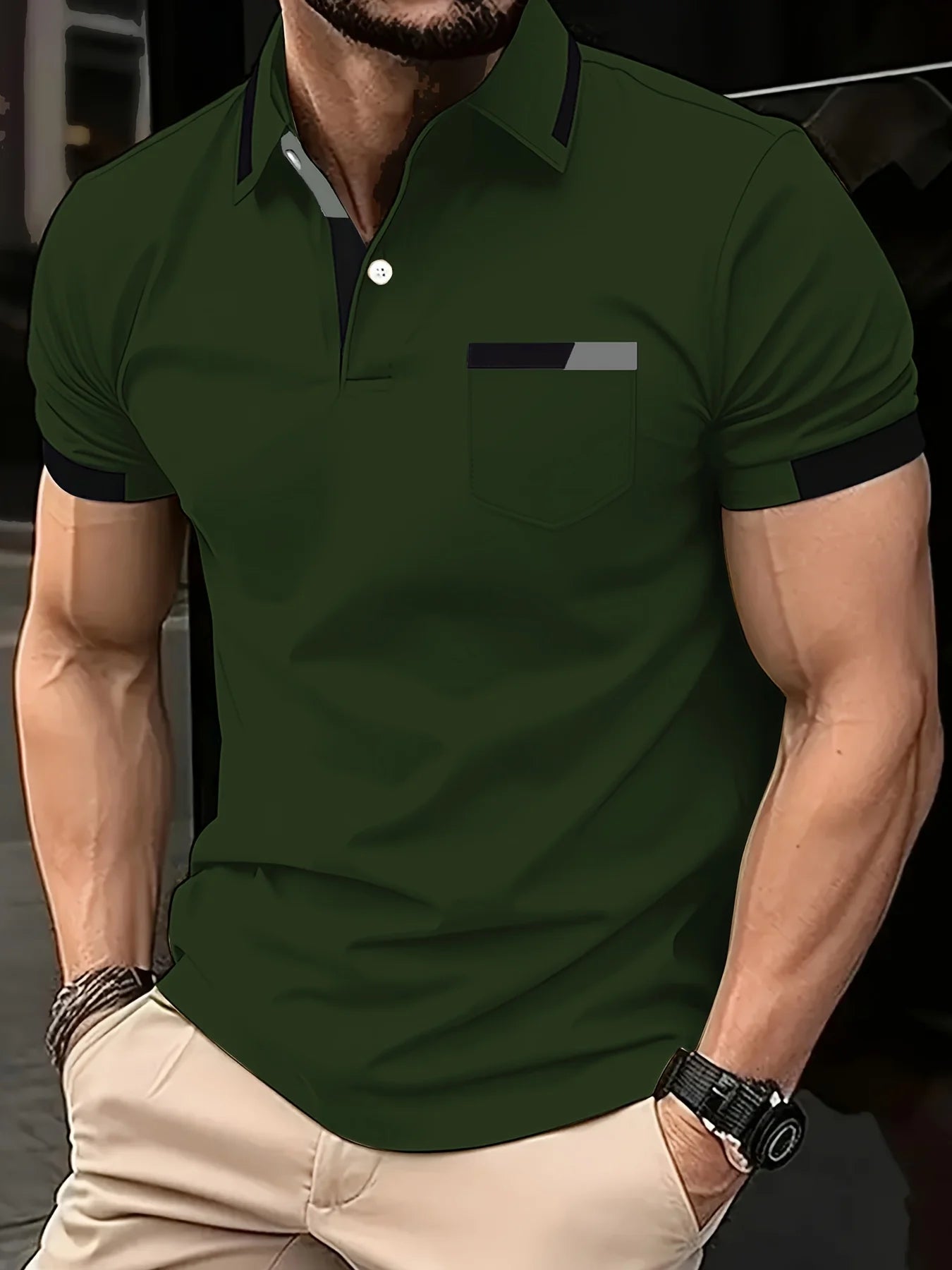 Men's Summer Casual Color-Blocked Polo Shirt, Mature and Elegant Men's Polo Shirt, Suitable for Workplace Business and Outings