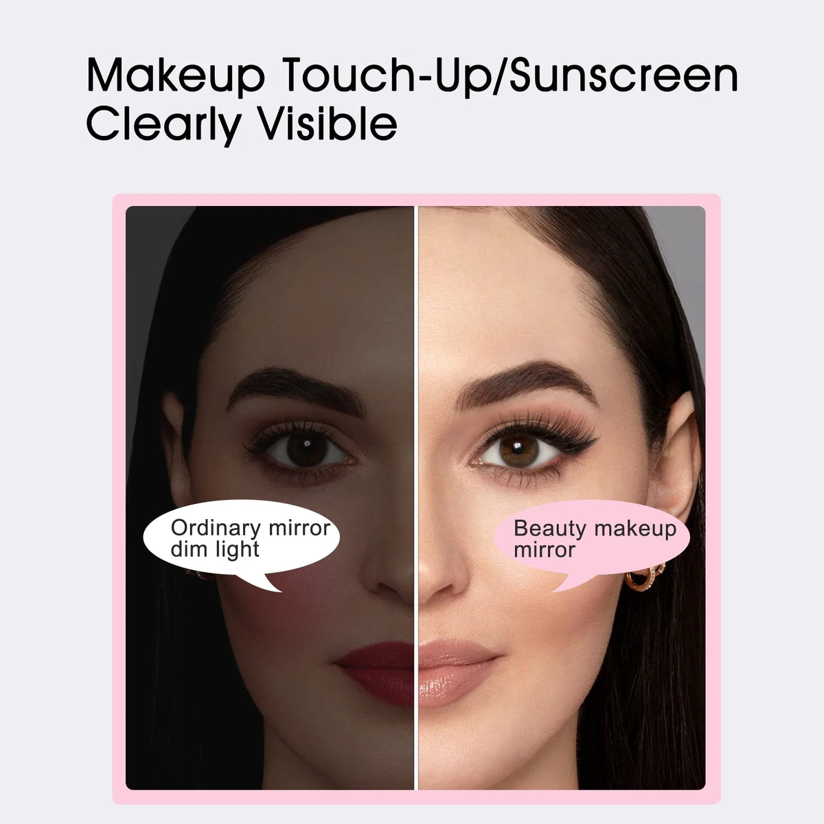 Blushimmer UV mirror sunscreen testing camera with light, 2X magnification, travel-friendly pocket size, ideal for makeup and skin checks.