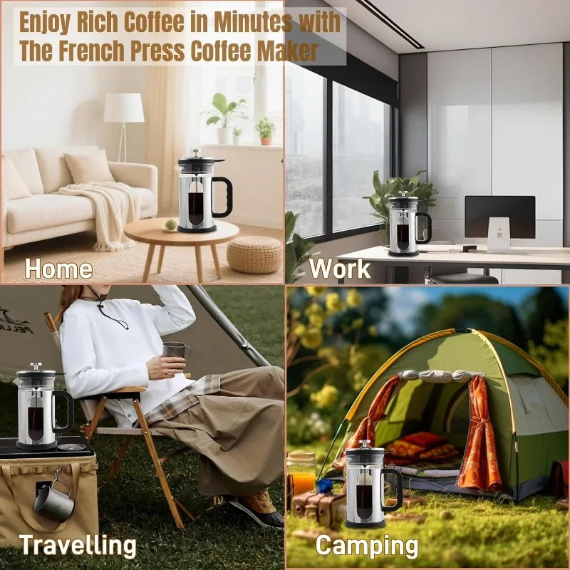 1000ml French Press Coffee Maker Durable Glass Coffee Pot with Reusable Filters Heat-resistant Household Coffee Bar Accessories