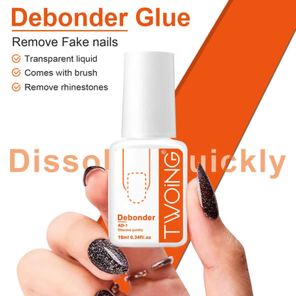 Blushimmer 10ml debonder glue for removing false nails and rhinestones, fast-dissolving liquid nail art remover tool.