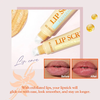 Blushimmer MLSMILE exfoliating scrub set with lightening lines lip balm in a 4-pack, featuring skincare products for dead skin removal and lip care.