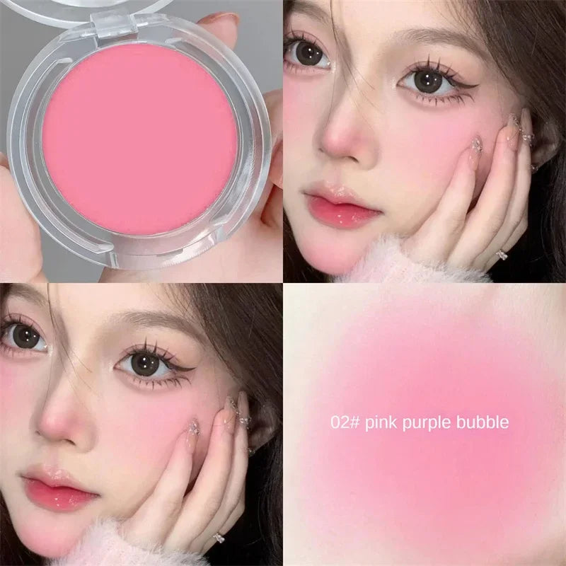 Blushimmer monochrome blush powder in natural matte pink for brightening and contouring on the cheeks, waterproof face makeup.