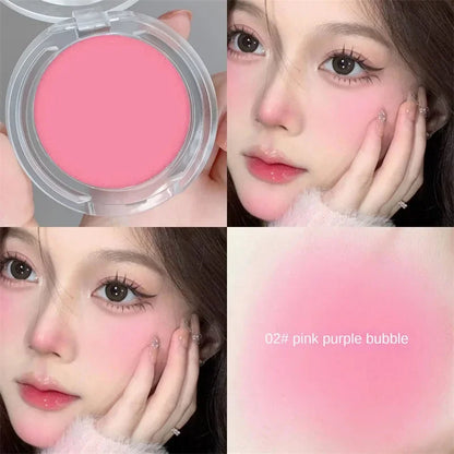 Blushimmer monochrome blush powder in natural matte pink for brightening and contouring on the cheeks, waterproof face makeup.