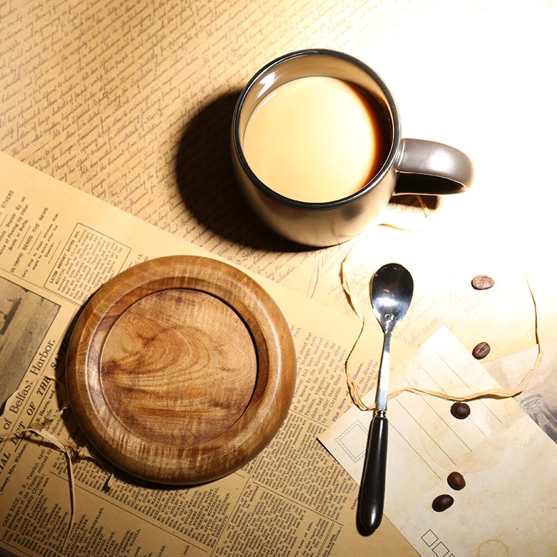Nordic coffee shop frosted mug with spoon Tray Black coffee cup with wooden base Mark Drinkware mug Creative ceramic water cup