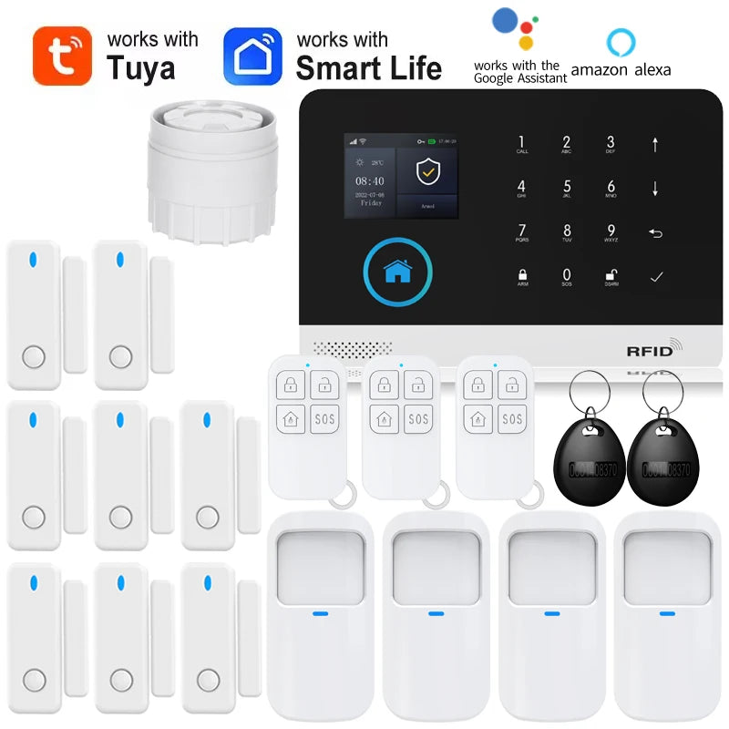 Smart Home Solar powered siren Tuya WIFI GSM Alarm System Wireless Smart Life APP 433MHz Safe Security Gap PIR Motion with Alexa