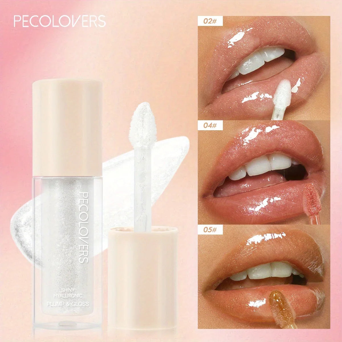 Blushimmer waterproof lip gloss in coral, pink, and skin tones with moisturizing glitter liquid lipstick for long-lasting shine.