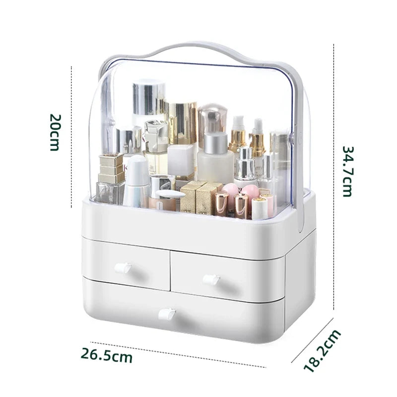 Blushimmer cosmetics receiving box with dust-proof cover and drawer, desktop makeup organizer for skincare products and household storage