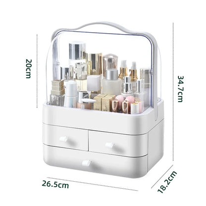 Blushimmer cosmetics receiving box with dust-proof cover and drawer, desktop makeup organizer for skincare products and household storage