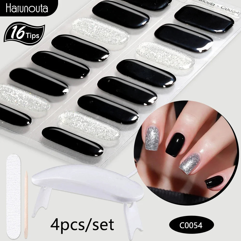 Blushimmer Harunouta 4-piece set of nude pink gradient jelly semi-cured gel nail strips with waterproof nail stickers and nail lamp