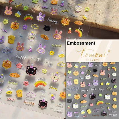 Brown kawaii bear nail art sticker from Blushimmer, self-adhesive Japanese cartoon animal decal for DIY nail decoration.