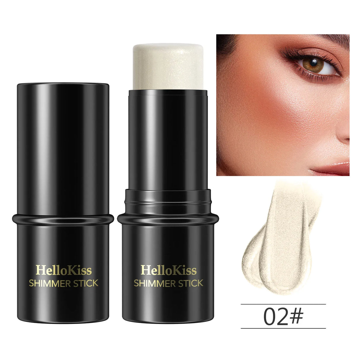 Blushimmer highlighting and bronzer stick with face brightening, blush, rouge, concealer, and contouring for a natural makeup look.
