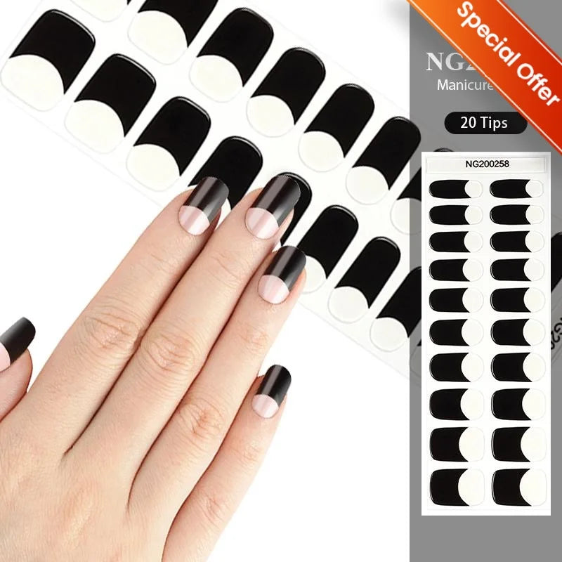 Blushimmer gradient French semi-cured gel nail stickers with 20 tips, full cover nail gel wraps for manicure, UV lamp needed