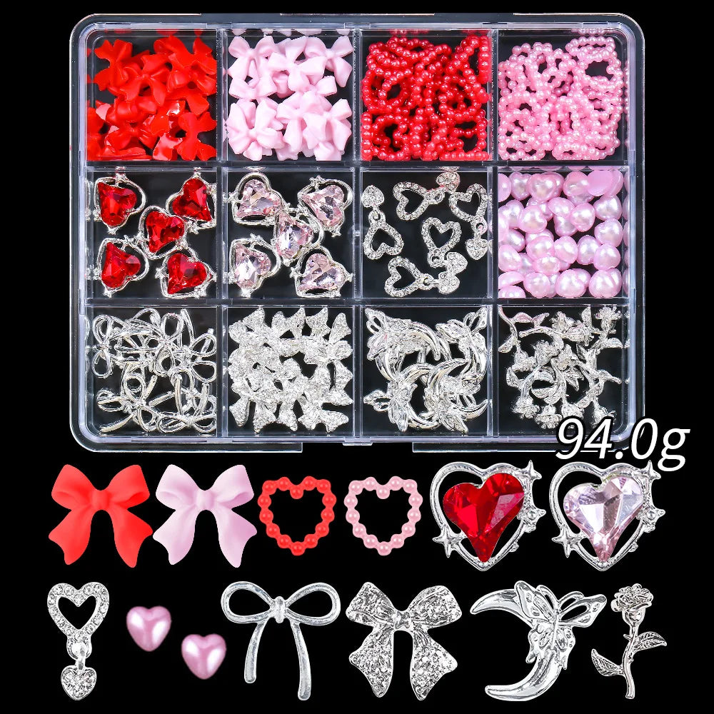 Set of 120 Blushimmer 3D gold bow and butterfly nail charms, shiny and cute, with diamond star nail jewelry for luxury nail art.