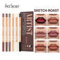 Six velvet matte lip liner pencils in shades of berry, brown, and pink from Blushimmer, showcasing the long-lasting lip makeup set.