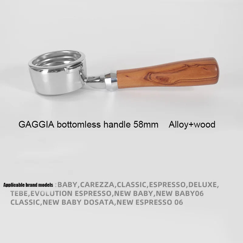 GAGGIA Bottomless Filter Holder 58mm Solid Wood Handle Portafilter Universal for Gaggia Classic Coffee Machine Barista Tools
