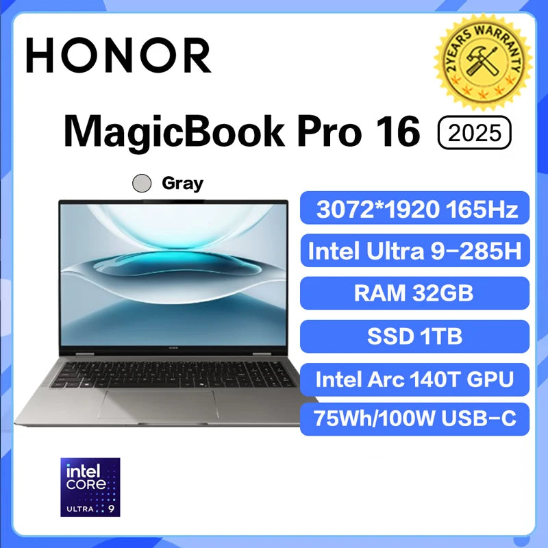 2025 Honor MagicBook Pro 16 Laptop Ultra5 225H/Ultra9 285H 24G/32G 1T 3.1K 165Hz Honor Laptop Notebook Ultrabook Game Computer