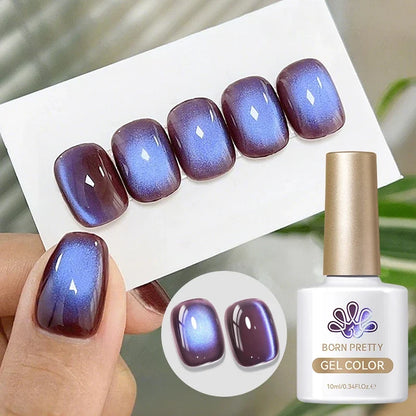 Blushimmer BORN PRETTY 10ml purple grape cat magnetic gel nail polish with fruit-inspired design and glass beads for nail art.