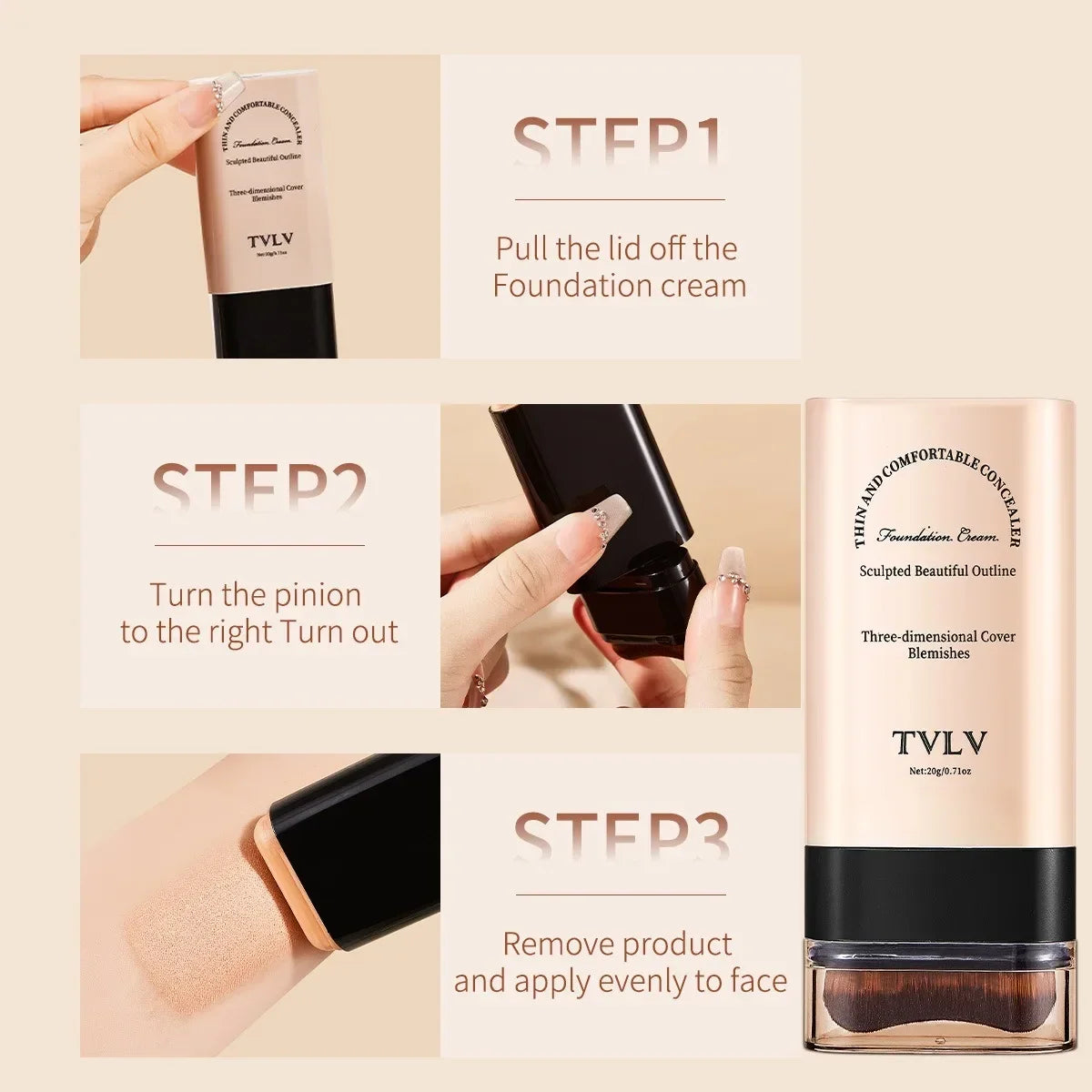 Blushimmer TVLV Velvet Moist Light Eraser Foundation Stick with brush for long-lasting, flawless face concealer and makeup.