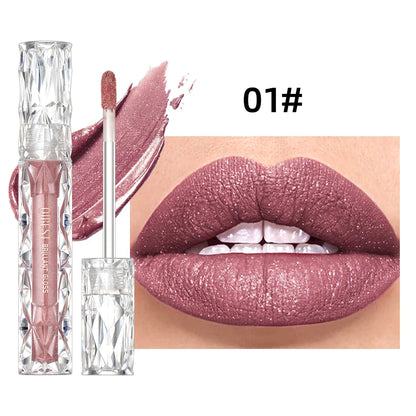 Blushimmer QIBEST 10-color matte and shiny glitter liquid lipstick with diamond finish, waterproof long-lasting lip gloss for women.