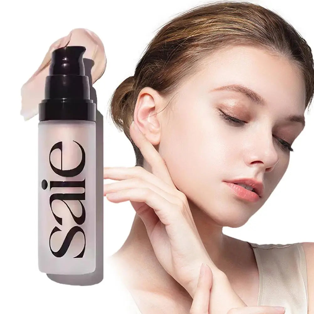 Blushimmer Saie highlighter and liquid blusher gel with a shiny, brightening, and watery finish for smooth, glowing makeup.