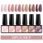 Blushimmer MTSSII 6-piece set of sparkly red gel nail polish bottles with shiny red finish for manicure and nail art.
