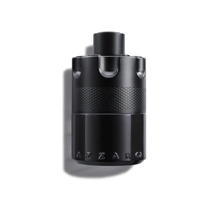 Blushimmer Azzaro The Most Wanted Eau de Parfum Intense men's cologne with woody, fougère scent, featuring a sleek bottle design.