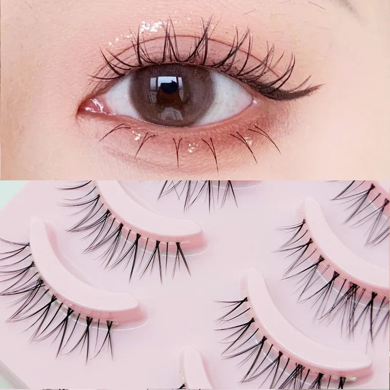 Blushimmer DINGSEN fake anime eyelashes, 5 pairs of natural daily manga-style lashes with clear band and subtle volume.