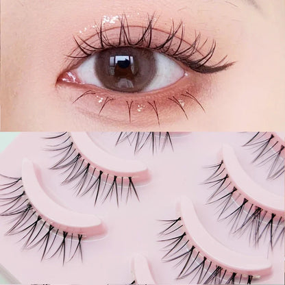 Blushimmer DINGSEN fake anime eyelashes, 5 pairs of natural daily manga-style lashes with clear band and subtle volume.